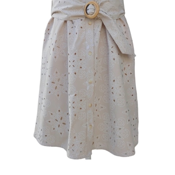 Zara Beige Cutwork Embroidered Sleeveless Belted Cotton Mini Shirt Dress Med NEW - Picture 7 of 12